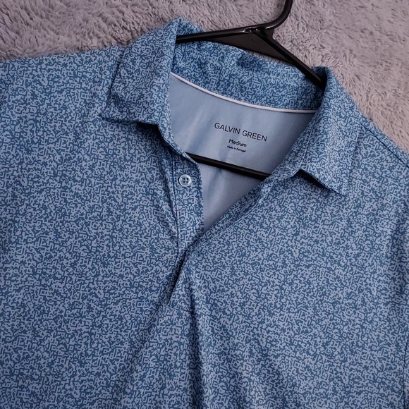 Galvin Green Polo Shirt Men Medium Geometric Print Performance Stretch Blue Golf - Picture 1 of 10